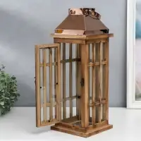 Деревянный подсвечник - фонарь на 1 свечу &laquo;Витраж&raquo;, корица и медь набор 2 шт. 41.5&times;15.5&times;15.5, 58&times;22&times;22 см