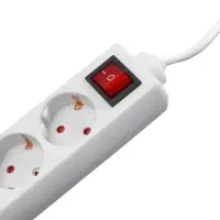 Удлинитель Luazon Lighting, 3 розетки, 10 м, 6 А, 1300 Вт, 3&times;0.75 мм2, с заземлением, с выключателем, белый