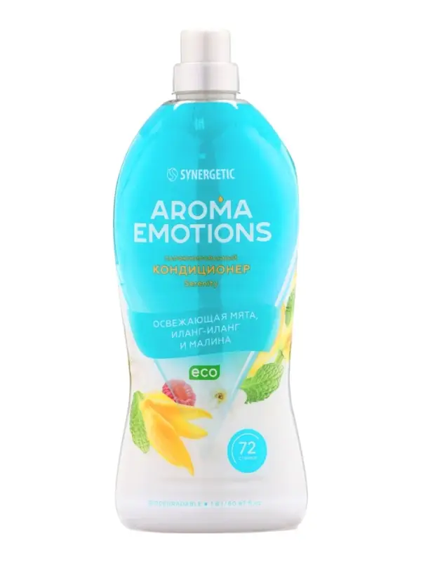 Кондиционер для белья парфюмированный SYNERGETIC мята, иланг-иланг, малина, 1.8 л