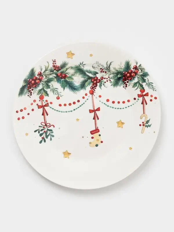 Тарелка Доляна «Новогодние подарки», d=25.5 см, фарфор, белая Тарелка Доляна «Новогодние подарки», d=25.5 см, фарфор, белая