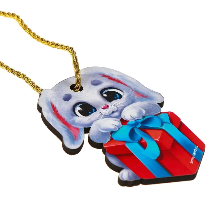 Ёлочная игрушка - подвеска деревянная «Новый год! Зайка с подарком» Ёлочная игрушка - подвеска деревянная «Новый год! Зайка с подарком»