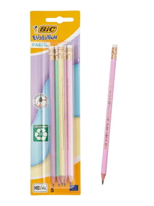 Карандаши чернографитные BIC HB Evolution &laquo;Пастель&raquo;, набор 5 штук, пластиковые, с ластиками