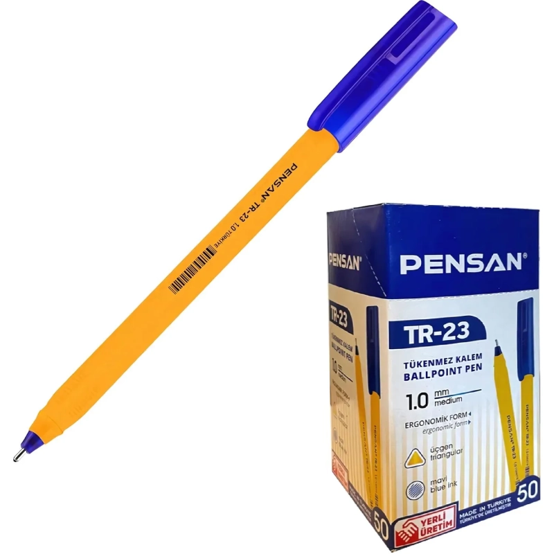Ручка шариковая неавтомат. PENSAN YELLOW 1,0мм,син,масл,треугTR-23/50