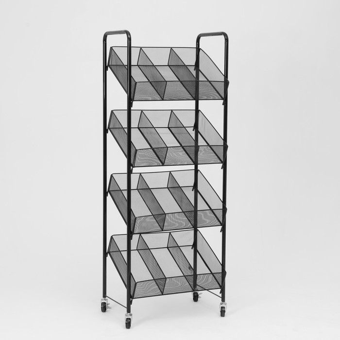 Стеллаж-накопитель разборный 4 этажа, 12 корзин, на колесах, 55×29×156 см, цвет чёрный Стеллаж-накопитель разборный 4 этажа, 12 корзин, на колесах, 55×29×156 см, цвет чёрный