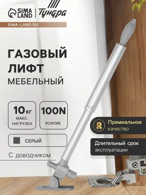 Газовый лифт ТУНДРА GG100GR, 100N, с доводчиком, серый, 2 шт. TMP