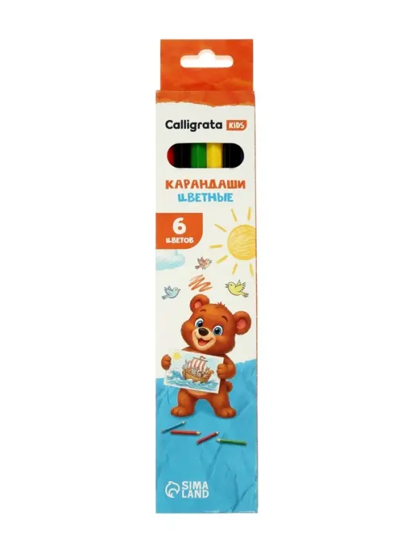 Карандаши Calligrata, цветные, 6 цветов, эконом, шестигранные, пластиковые