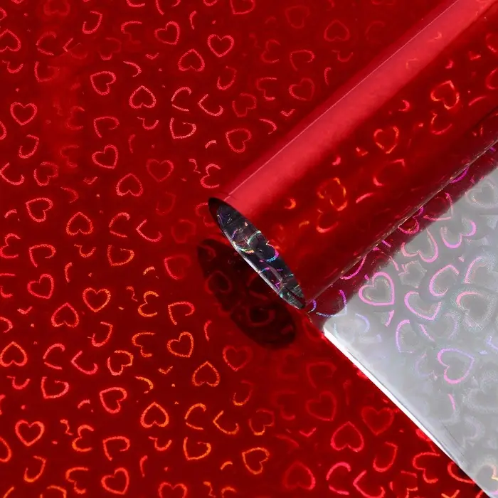 Пленка голографическая, «Сердечки», красная, 70 см × 1 м