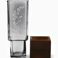 Ваза для цветов с деревянной подставкой из тёмного стекла, 25&times;9 см, 1.4 л.