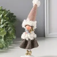 Сувенир полистоун "Ангелочек в клетчатом наряде с мехом, с лисичкой" 5х4х17,5 см