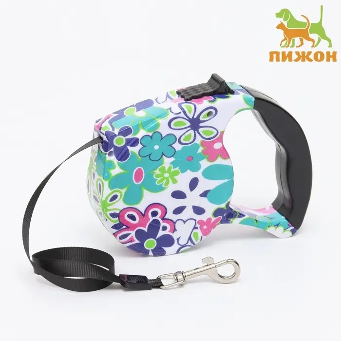 Рулетка, резиновая ручка, 5 м, до 15 кг, с поводком-лентой, разноцветная