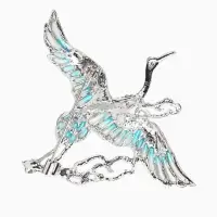 Брошь &laquo;Аист в облаках&raquo;, белая, голубая в серебре