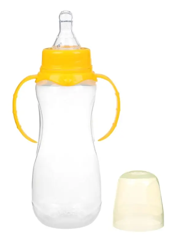 Бутылочка для кормления M&B, классическое горло, с ручками, от 3 мес., 250 мл., жёлтый МИКС