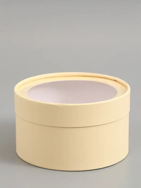 Подарочная коробка, сливочный, завальцованная с окном, 18 х 10 см