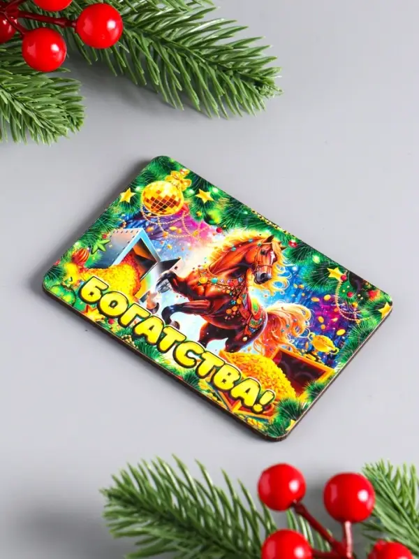 Набор новогодних магнитов 3 шт "Здоровья, счастья в дом, богатства" 9,5х6,5 см