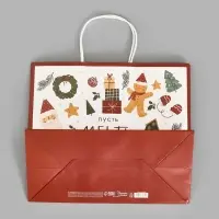 Пакет подарочный &laquo;Новогодние мечты&raquo;, белый крафт, 32&times;28&times;15 см