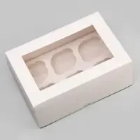 Коробка для 6 капкейков с окном, белая, 25&times;17&times;10 см