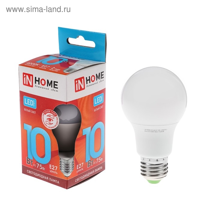 Лампа светодиодная IN HOME LED-A60-VC, Е27, 10 Вт, 230 В, 4000 К, 950 Лм Лампа светодиодная IN HOME LED-A60-VC, Е27, 10 Вт, 230 В, 4000 К, 950 Лм