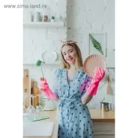 Перчатки хозяйственные Доляна, суперпрочные, размер L, ПВХ, цвет розовый