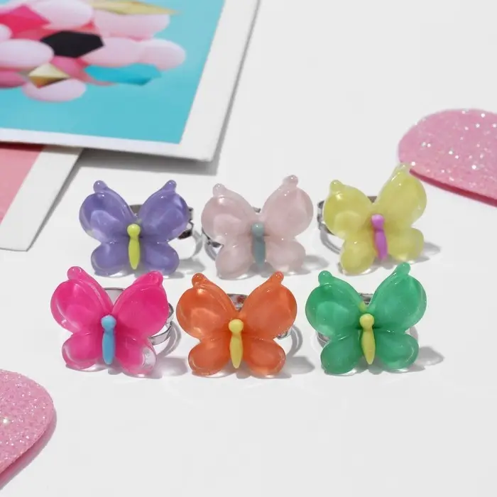 Кольцо детское «Выбражулька» бабочки, цвет МИКС, безразмерное Кольцо детское «Выбражулька» бабочки, цвет МИКС, безразмерное