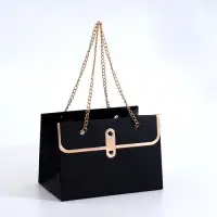 Пакет переноска для цветов, ручка цепь, &laquo;Чёрный&raquo;, с золотым тиснением, 15&times;10.5&times;10 см