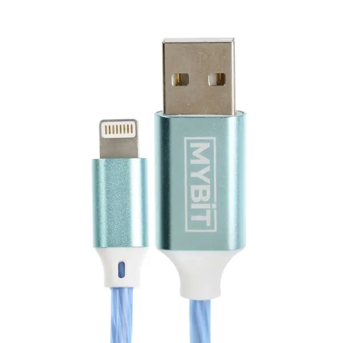 Кабель MYBIT, Lightning - USB, 2 А, 1 м, динамическая LED подсветка Кабель MYBIT, Lightning - USB, 2 А, 1 м, динамическая LED подсветка