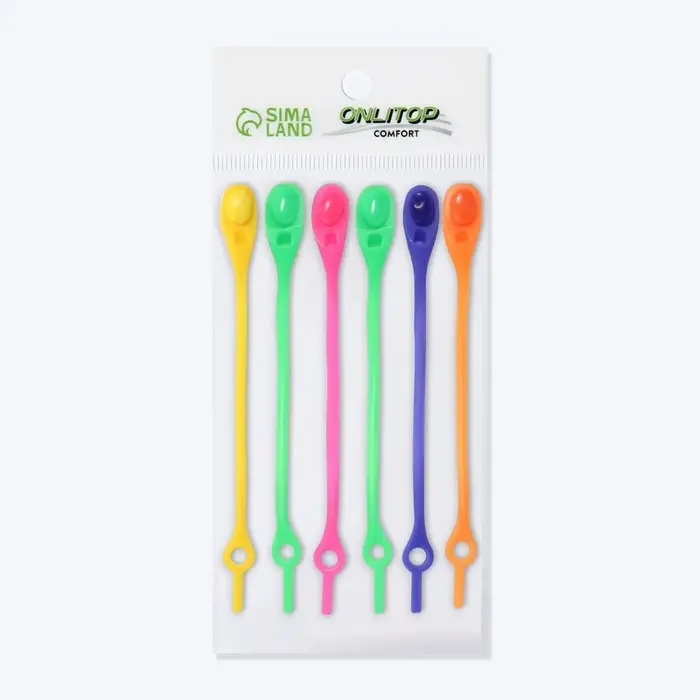 Набор шнурков для обуви, 6 шт, силиконовые, полукруглые, на застёжке, 4 мм, 11 см, цвет МИКС