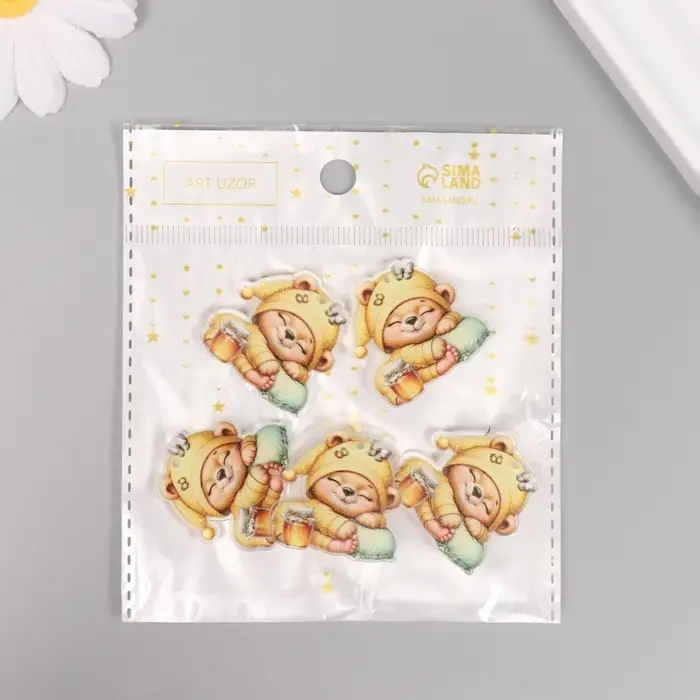 Декор для творчества акрил Декор для творчества акрил "Медвежонок в пижамке с баночкой мёда сладко спит" 3х3х0,2 см