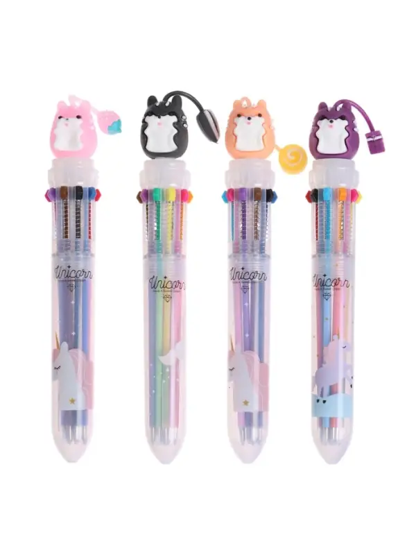 Ручка шариковая автоматическая, 10-ти цветная, Зверушки МИКС