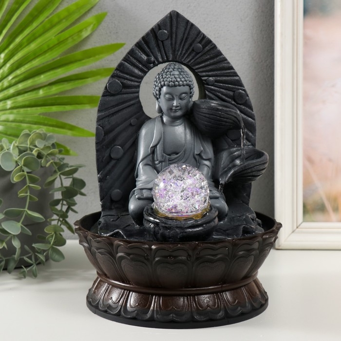 Фонтан настольный от сети, подсветка Фонтан настольный от сети, подсветка "Будда в сером с кувшинами" 20х20х30 см