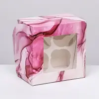 Коробка подарочная для 4 капкейков с окном, &laquo;Изящность&raquo;, 16&times;16&times;10 см