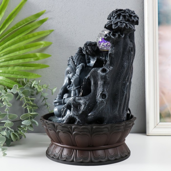 Фонтан настольный с подсветкой Фонтан настольный с подсветкой "Ганеша сидит под деревом" серый 20,5х20,5х30 см