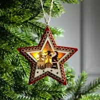 Ёлочная игрушка &laquo;Красная звезда с Дедом Морозом&raquo;, 12&times;12&times;1.5 см, от батареек, свечение тёплое белое