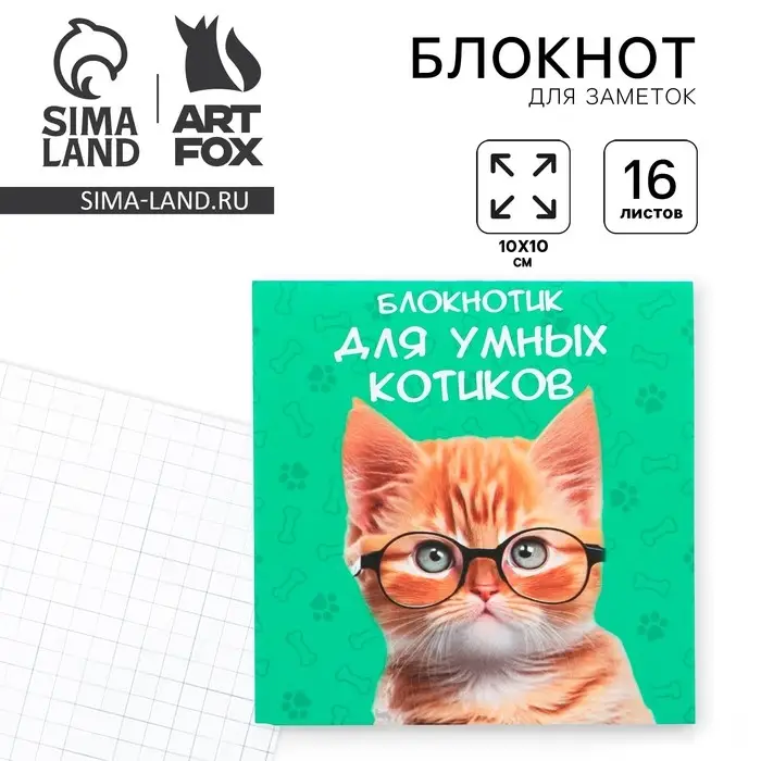 Блокнот 10×10, 16 л. в клетку «Кот»