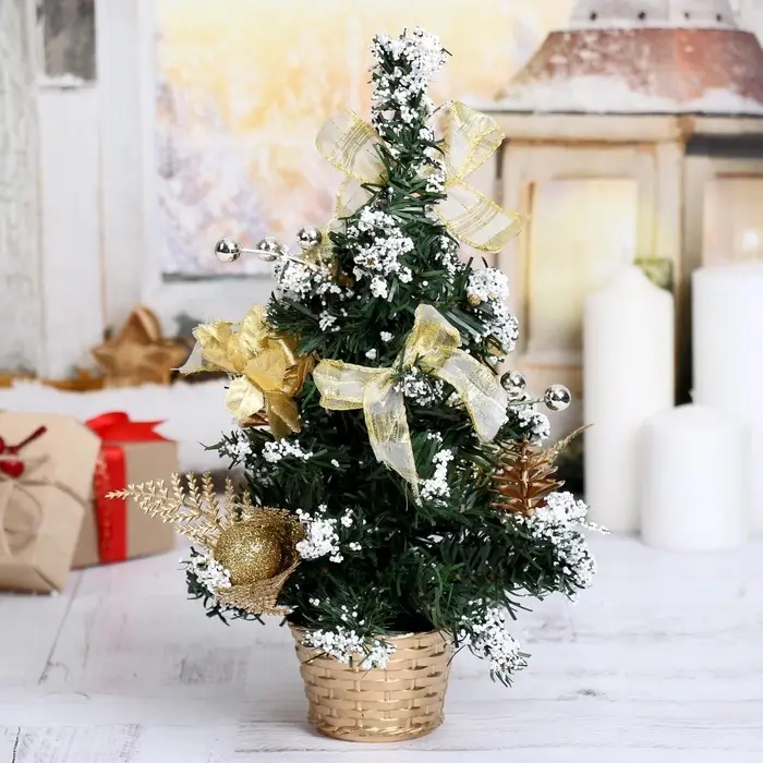 Искусственная ёлка настольная &laquo;Зимнее волшебство. Снег&raquo;, 30 см, золото, ПВХ ветки отгибаются