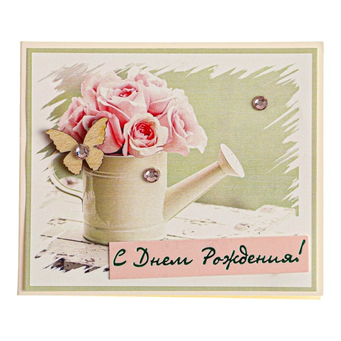 Открытка Открытка "С Днём Рождения!" ручная работа, розовые розы, 8 х 9 см