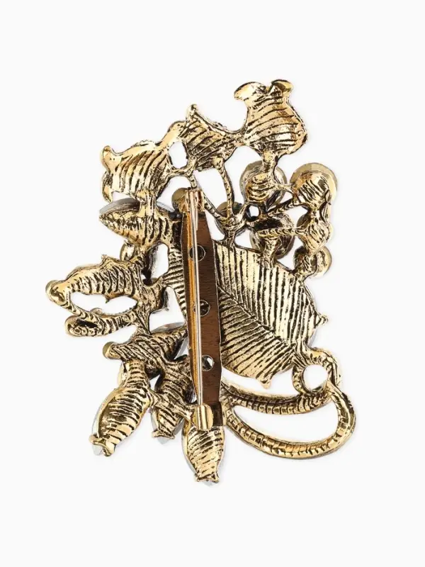 Брошь "Императрица" бутоны роз, цвет светло-коричневый +АВ в чернёном золоте