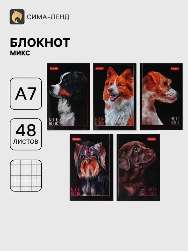 Блокнот А7, 48 листов в клетку, &laquo;Лучший друг&raquo;, 60 г/м&sup2;, на клею, 5 в МИКС