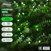 Гирлянда «Нить» 10 м, IP44, тёмная нить, 100 LED, свечение зелёное, 2 режима, солнечная батарея