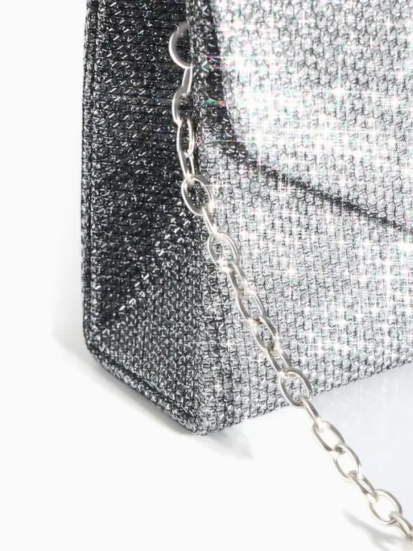 Сумка-клатч на магните, длинная цепь, цвет серебристый