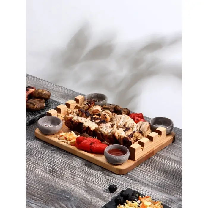 Доска для подачи шашлыка Adelica &laquo;3 шампура&raquo;, 30&times;24&times;1.8 см, дерево массив берёзы