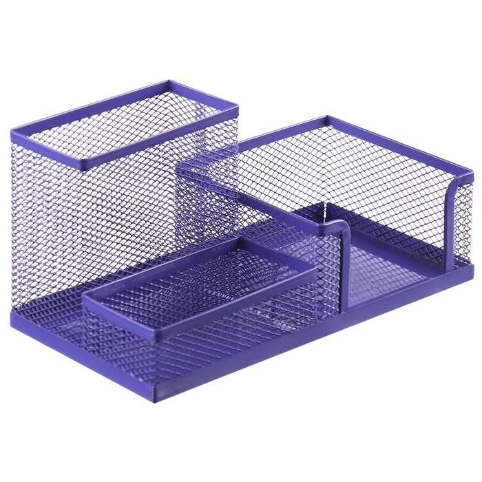 Подставка для канцелярских мелочей 3 отделения, сетка металл, фиолетовая Подставка для канцелярских мелочей 3 отделения, сетка металл, фиолетовая