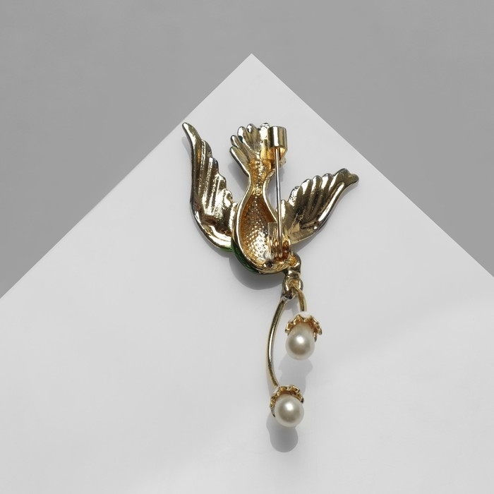 Брошь «Птица» яркая с жемчугом, цветная в золоте Брошь «Птица» яркая с жемчугом, цветная в золоте