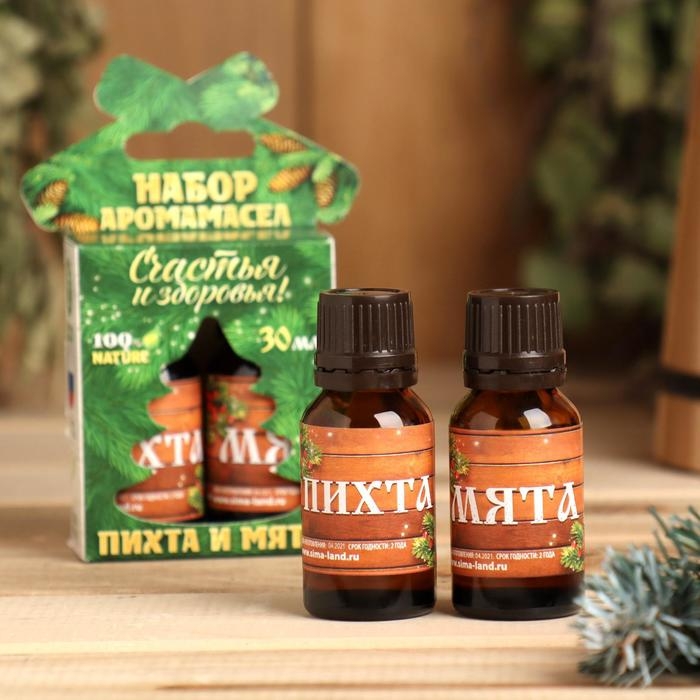 Набор эфирных масел 2 шт по 30 мл, пихта и мята Набор эфирных масел 2 шт по 30 мл, пихта и мята "Счастья и здоровья!"