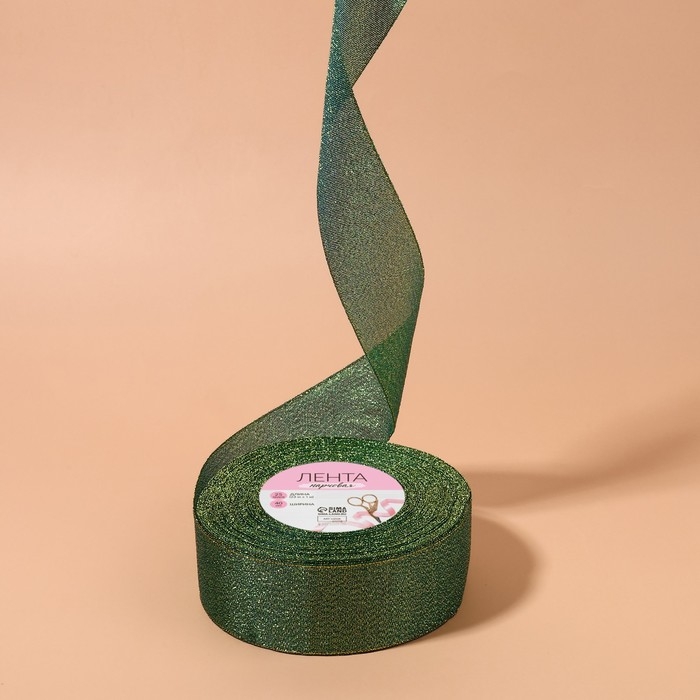 Лента парчовая, 40 мм, 23 ± 1 м, цвет зелёный Лента парчовая, 40 мм, 23 ± 1 м, цвет зелёный
