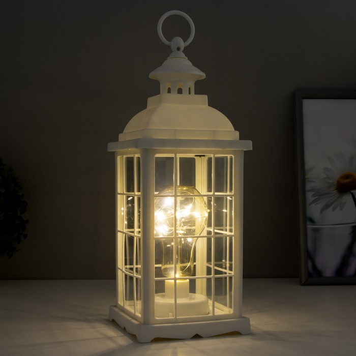 Ночник Ночник "Фонарь и светлячки" белая от батареек 3ААА 35х13,5х13,5см RISALUX