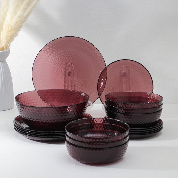 Набор стеклянной посуды «Идиллия», 19 предметов, цвет лилак Набор стеклянной посуды «Идиллия», 19 предметов, цвет лилак