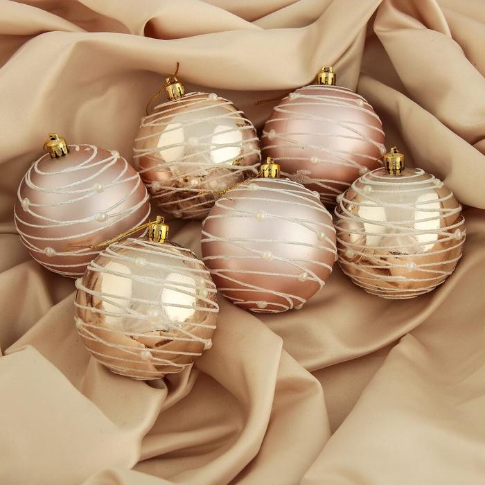 Набор шаров пластик d-8 см, 6 шт Набор шаров пластик d-8 см, 6 шт "Жемчужный орион" розовый и золото