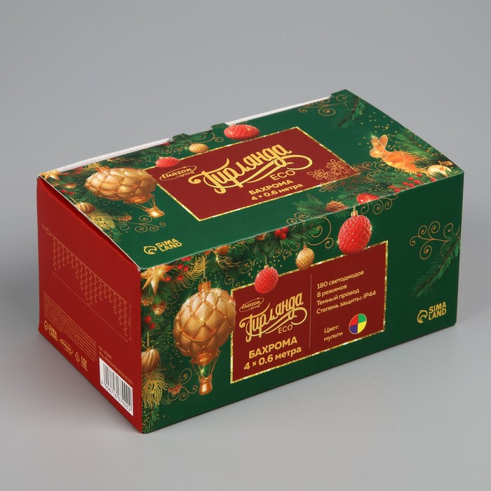 Гирлянда «Бахрома» 4 × 0.6 м, IP44, тёмная нить, 180 LED, свечение мульти, 8 режимов, 220 В