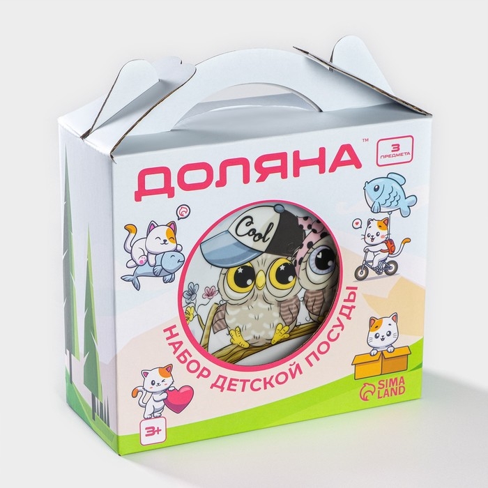 Набор детской посуды из керамики Доляна «Совы тинейджеры», 3 предмета: кружка 230 мл, миска 400 мл, тарелка d=18 см Набор детской посуды из керамики Доляна «Совы тинейджеры», 3 предмета: кружка 230 мл, миска 400 мл, тарелка d=18 см