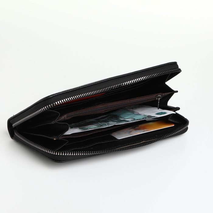 Портмоне мужское на молнии, отдел для карт, монет, цвет чёрный Портмоне мужское на молнии, отдел для карт, монет, цвет чёрный